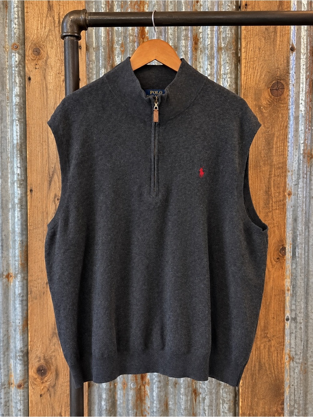 Polo Ralph Lauren XXL Pima Cotton Quarter Zip Sweater Gray Old Money Preppy